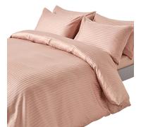 HOMESCAPES Silky 330 TC Egyptian Cotton Satin Stripe Duvet Cover Set - Taupe Beige - King