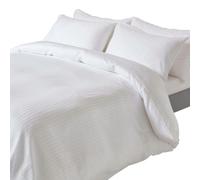 HOMESCAPES Silky 330 TC Egyptian Cotton Satin Stripe Duvet Cover Set - White - Double