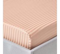 HOMESCAPES Silky 330 TC Egyptian Cotton Satin Stripe Fitted Sheet - 30 cm Deep - Beige - King