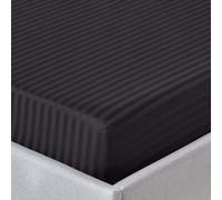 HOMESCAPES Silky 330 TC Egyptian Cotton Satin Stripe Fitted Sheet - 30 cm Deep - Black - Single