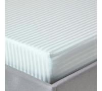 HOMESCAPES Silky 330 TC Egyptian Cotton Satin Stripe Fitted Sheet - 30 cm Deep - Blue - Super King
