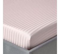 HOMESCAPES Silky 330 TC Egyptian Cotton Satin Stripe Fitted Sheet - 30 cm Deep - Dusky Pink Violet - Single