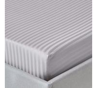 HOMESCAPES Silky 330 TC Egyptian Cotton Satin Stripe Fitted Sheet - 30 cm Deep - Grey - Super King