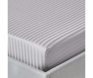 HOMESCAPES Silky 330 TC Egyptian Cotton Satin Stripe Fitted Sheet - 30 cm Deep - Grey - Super King