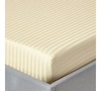 HOMESCAPES Silky 330 TC Egyptian Cotton Satin Stripe Fitted Sheet - 30 cm Deep - Pastel Yellow - Super King
