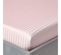 HOMESCAPES Silky 330 TC Egyptian Cotton Satin Stripe Fitted Sheet - 30 cm Deep - Pink - Single