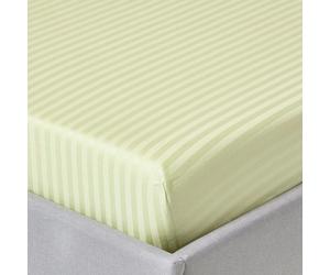 HOMESCAPES Silky 330 TC Egyptian Cotton Satin Stripe Fitted Sheet - 30 cm Deep - Sage Green - Small Double