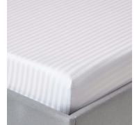 HOMESCAPES Silky 330 TC Egyptian Cotton Satin Stripe Fitted Sheet - 30 cm Deep - White - Double