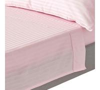HOMESCAPES Pink Pure Egyptian Cotton Flat Sheet Super King 330 TC 500 Thread Count Equivalent Satin Stripe Bed Sheet