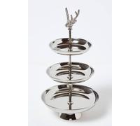 Homescapes Silver Aluminium 3 Tier Display Stand With Stag Head Silver