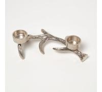 HOMESCAPES Silver Antler Christmas Tea Light Candle Holder
