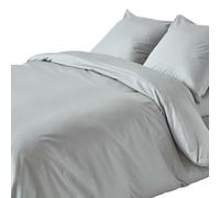 HOMESCAPES Silver Grey Pure Egyptian Cotton Duvet Cover Set Euro Size 150 x 200 cm 200 TC 400 Thread Count Equivalent Pillowcase Included Quilt Cover Bedding Set