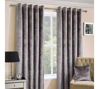 Homescapes Silver Luxury Crushed Velvet Lined Eyelet Curtain Pair, 66 X 72"