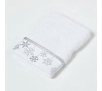 HOMESCAPES Snowflake Bauble Embroidered Christmas Towel 100% Cotton White Hand Towel with Decorative Silver Festive Border Guest Towel for Bathroom or Xmas Gift