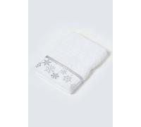 Homescapes Silver Snowflake Embroidered 100% Cotton Christmas Hand Towel In White White