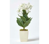 (Cream) Artificial Hydrangea Flower in Cream Pot, 38 cm Tall