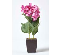(Pink) Artificial Hydrangea Flower in Cream Pot, 38 cm Tall