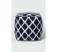 Homescapes Small Ikat Design Square Bean Filled Pouffe In Blue Blue