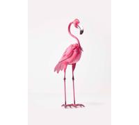 HOMESCAPES Metal Garden Dark Pink Flamingo Statue with Detailed Feathers Handcrafted from 100% Iron Free Standing Lawn Ornament Decoration, 38 cm Tall
