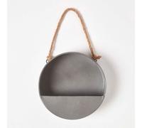 HOMESCAPES 20 cm Round Wall Planter for Outdoor and Indoor Plants Small Silver Round Metal Hanging Planter with Rope