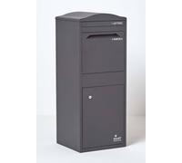 SMART PARCEL BOX Large Parcel Box Outdoor, Weatherproof Grey Delivery Box Curved Top, Secure Front Access, Durable Galvanised Steel, Lockable For Post, Multiple Letters & Package Drop, Free Standing