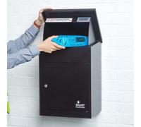 SMART PARCEL BOX Wall Mounted Parcel Box Outdoor, Medium Black Delivery Box, Secure, Durable Galvanised Steel Weatherproof, Lockable For Post, Multiple Letters & Large Package Drop