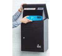 SMART PARCEL BOX Wall Mounted Parcel Box Outdoor, Medium Black Delivery Box, Secure, Durable Galvanised Steel Weatherproof, Lockable For Post, Multiple Letters & Large Package Drop