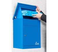 SMART PARCEL BOX Wall Mounted Parcel Box Outdoor, Medium Blue Delivery Box, Secure, Durable Galvanised Steel Weatherproof, Lockable For Post, Multiple Letters & Large Package Drop