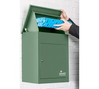 SMART PARCEL BOX Wall Mounted Parcel Box Outdoor, Medium Green Delivery Box, Secure, Durable Galvanised Steel Weatherproof, Lockable For Post, Multiple Letters & Large Package Drop