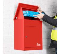 SMART PARCEL BOX Wall Mounted Parcel Box Outdoor, Medium Red Delivery Box, Secure, Durable Galvanised Steel Weatherproof, Lockable For Post, Multiple Letters & Large Package Drop