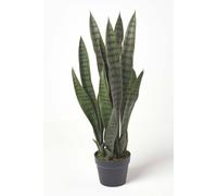 HOMESCAPES Artificial Snake Plant 74 cm Tall Green Mother-In-Law’s Tongue Fake Plant in Black Pot