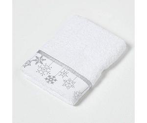 HOMESCAPES Snowflake Bauble Embroidered Christmas Towel 100% Cotton White Hand Towel with Decorative Silver Festive Border Guest Towel for Bathroom or Xmas Gift