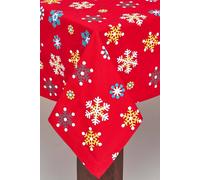 Homescapes Cotton Christmas Red Snowflake Tablecloth, 54 X 90 Inches