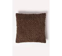 HOMESCAPES Brown Velvet Cushion Luxury Pleated 100% Cotton Velvet Filled Scatter Cushion for Sofa and Bed Decoration 45 x 45 cm