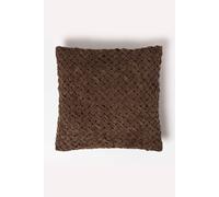 HOMESCAPES Brown Velvet Cushion Luxury Pleated 100% Cotton Velvet Filled Scatter Cushion for Sofa and Bed Decoration 45 x 45 cm