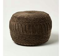 HOMESCAPES Sofia Pleated Velvet Pouffe - Brown