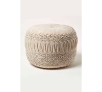 HOMESCAPES Cream Velvet Pouffe 50 cm Wide Round Pleated Velvet Footstool with Bean Filling Pin Tuck Design Foot Rest Vanity Stool for Living Room or Bedroom