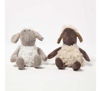 HOMESCAPES Soft Sheep Door Stops, Set of 2 in White and Brown, 28cm H x 20 cm W x 19cm D, Luxuriously Soft Material Animal Door Stoppers for Home or Office Heacy 1.6 kg