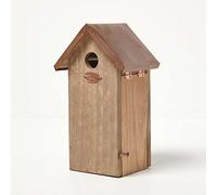 HOMESCAPES Solid Wood Bird House Great Tit Nesting Box H 30 cm x W 13 cm Garden Bird Box for Fence or Trees Crafted from Treated Alder Wood with Copper Roof Ready Assembled with Door