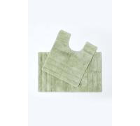 Spa Supreme Luxury Bath Mat and Pedestal Set Homescapes Green One Size