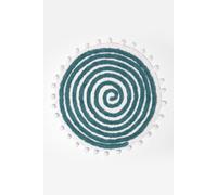 HOMESCAPES Cotton Blend Spiral Bath Mat Teal Super Absorbent Tufted Round Bathmat with Pom Poms, 60 cm Round