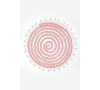 HOMESCAPES Cotton Blend Spiral Bath Mat Blush Pink Super Absorbent Tufted Round Bathmat with Pom Poms, 60 cm Round