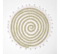 Homescapes Spiral Sage Green Cotton Bath Mat With Pom Pom Edges