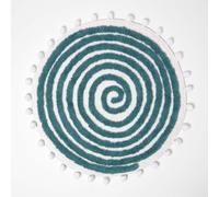 Homescapes Spiral Teal Cotton Bath Mat With Pom Pom Edges