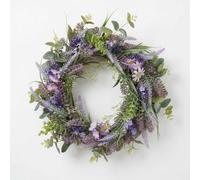 HOMESCAPES Spring Door Wreath Lavender - 40cm Artificial Lavender Wreath for Front Door Outdoor All Year Round, Large Floral Wreath for Summer Spring Home Wall Window Decoration
