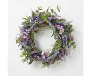 HOMESCAPES Spring Door Wreath Lavender - 40cm Artificial Lavender Wreath for Front Door Outdoor All Year Round, Large Floral Wreath for Summer Spring Home Wall Window Decoration