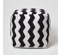 Homescapes Square Black And White Chevron Style Bean Footstool