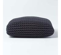 HOMESCAPES Square Cotton Knitted Pouffe Floor Cushion - Black