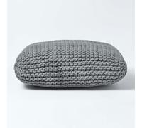 HOMESCAPES Square Cotton Knitted Pouffe Floor Cushion - Grey