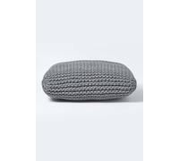 (Grey) Knitted Cotton Pouffe Floor Cushion Square